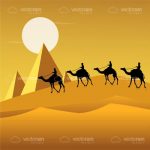 Silhouette People on Camels in Desert